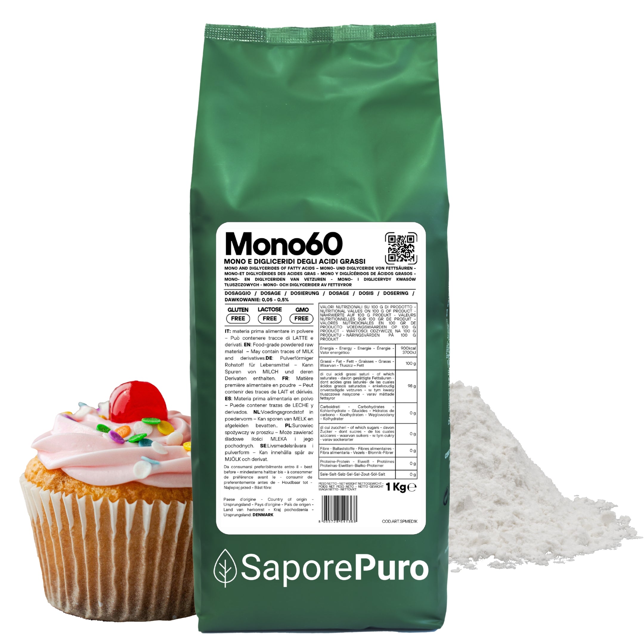 Mono60 - Emulsionante E471 – Additivo Alimentare – SaporePuro – Prodotto in Europa – Alta Qualità per Gelati, Pasticceria, Panificazione - SaporePuro